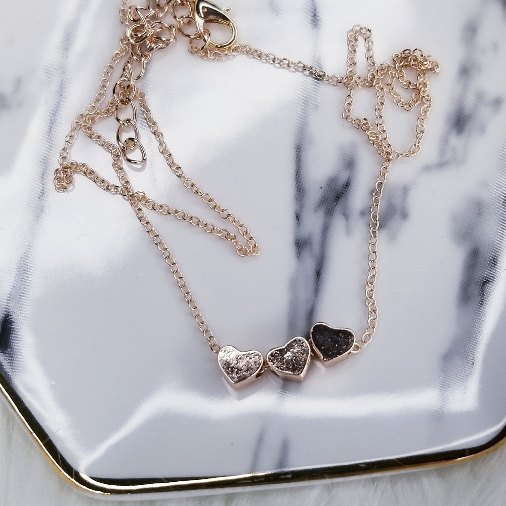 Dainty Rose Gold Three Heart Necklace - Picture 3 of 4